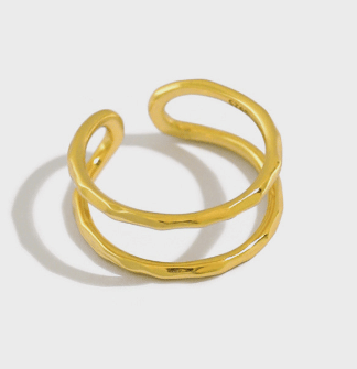 Simple Classic Double Layer Lines 925 Sterling Silver Adjustable Ring