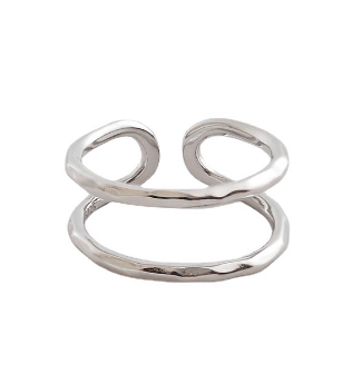 Simple Classic Double Layer Lines 925 Sterling Silver Adjustable Ring