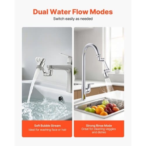 1080?° Swivel Faucet Extender, 2 Sprayer Modes Sink Water Faucet Aerator Extension, Kitchen Bathroom Rotatable Spray Attachment with Brass Robotic Arm, Rotating Splash Filter Wash Hand/Hair/Face