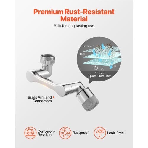 1080?° Swivel Faucet Extender, 2 Sprayer Modes Sink Water Faucet Aerator Extension, Kitchen Bathroom Rotatable Spray Attachment with Brass Robotic Arm, Rotating Splash Filter Wash Hand/Hair/Face