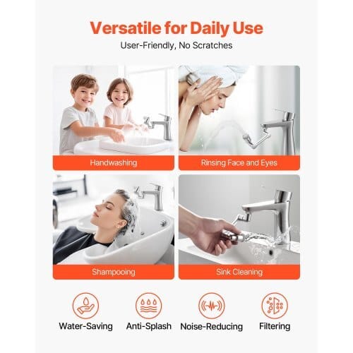 1080?° Swivel Faucet Extender, 2 Sprayer Modes Sink Water Faucet Aerator Extension, Kitchen Bathroom Rotatable Spray Attachment with Brass Robotic Arm, Rotating Splash Filter Wash Hand/Hair/Face