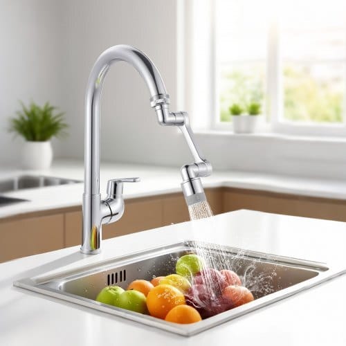 1080?° Swivel Faucet Extender, 2 Sprayer Modes Sink Water Faucet Aerator Extension, Kitchen Bathroom Rotatable Spray Attachment with Brass Robotic Arm, Rotating Splash Filter Wash Hand/Hair/Face