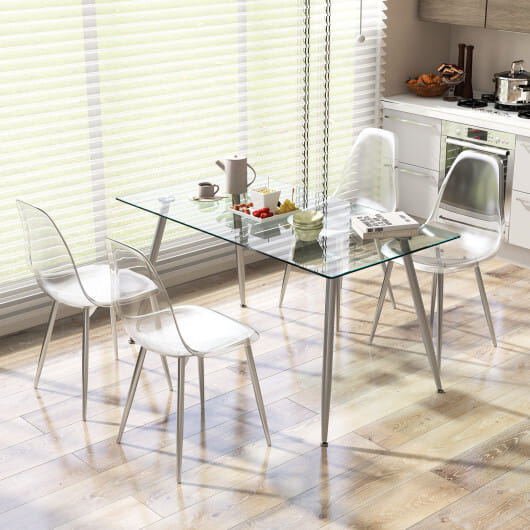 Set of 4 Dining Chairs Modern Plastic Shell Side Chair with Clear Seat and Wood Legs-Silver - Color: Silver