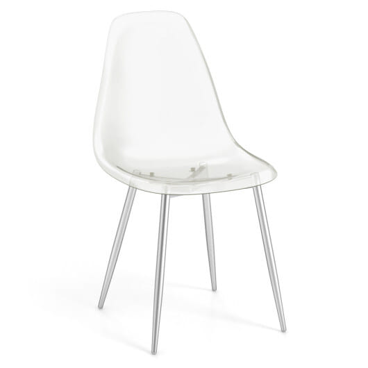Set of 4 Dining Chairs Modern Plastic Shell Side Chair with Clear Seat and Wood Legs-Silver - Color: Silver
