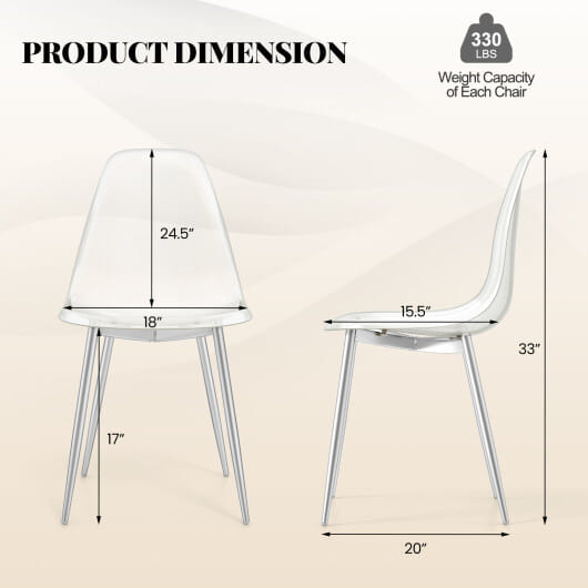 Set of 4 Dining Chairs Modern Plastic Shell Side Chair with Clear Seat and Wood Legs-Silver - Color: Silver