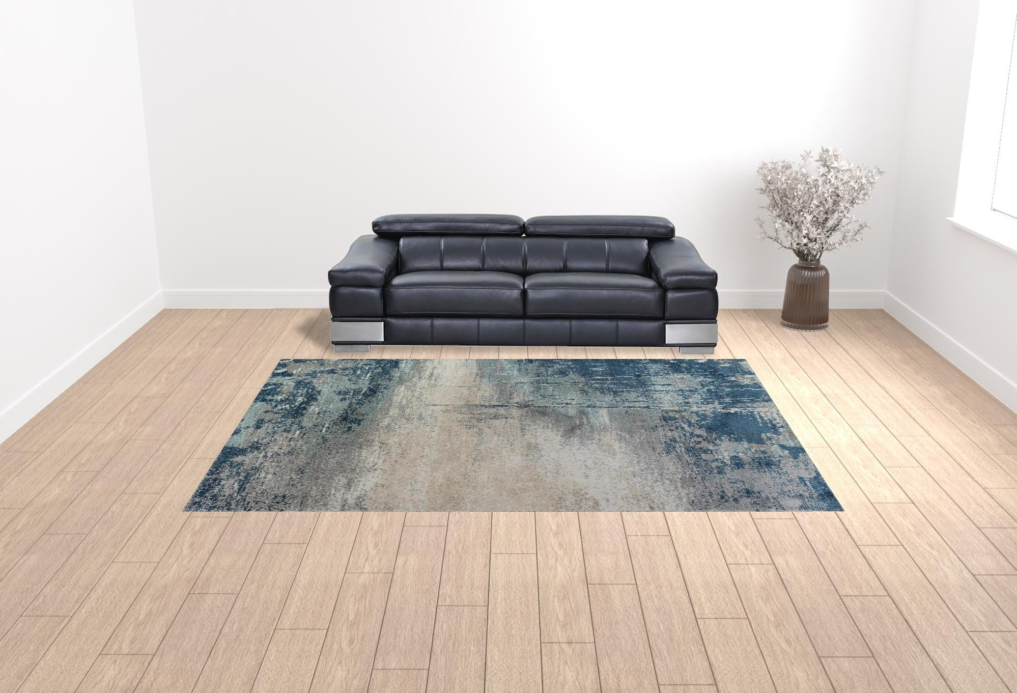 9' X 12' Dark Blue and Gray Abstract Power Loom Area Rug