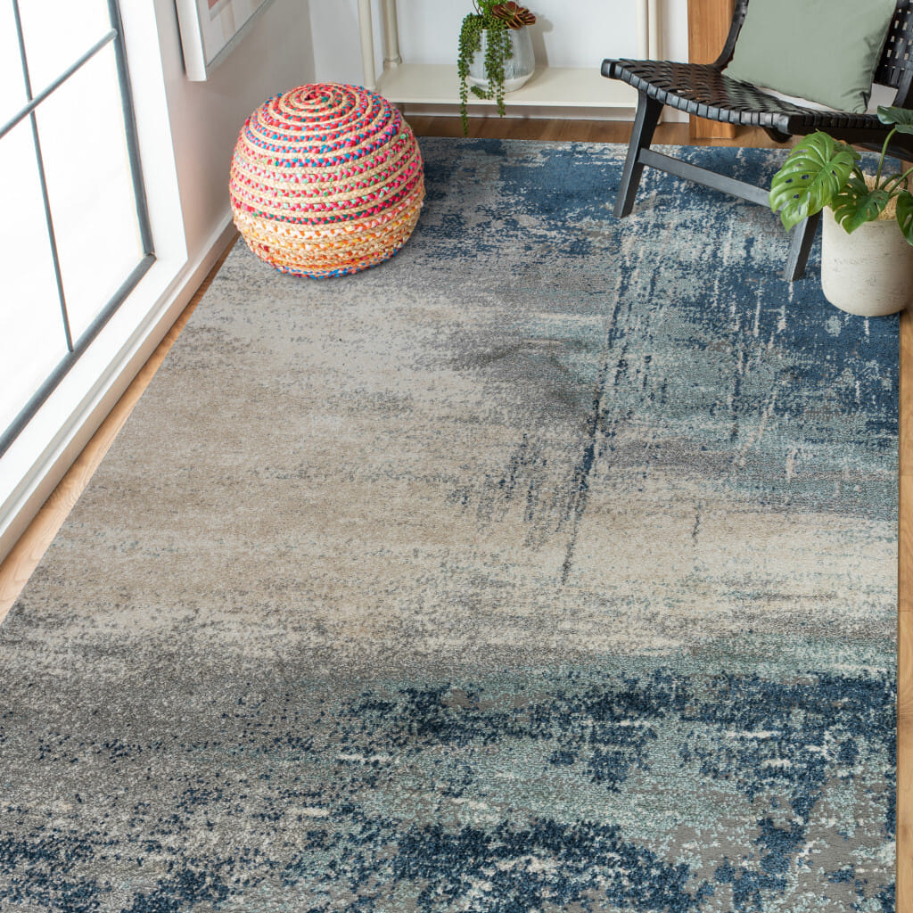 9' X 12' Dark Blue and Gray Abstract Power Loom Area Rug