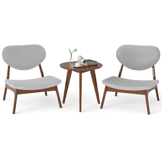 Accent Chairs Set of 2 with Side Table and Solid Wood Frame-Gray - Color: Gray