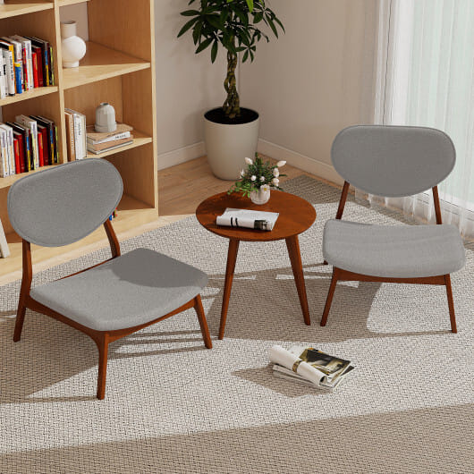 Accent Chairs Set of 2 with Side Table and Solid Wood Frame-Gray - Color: Gray