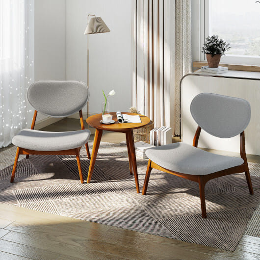 Accent Chairs Set of 2 with Side Table and Solid Wood Frame-Gray - Color: Gray