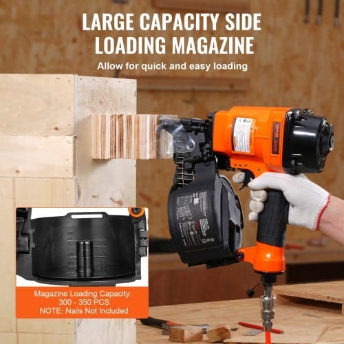 Coil Siding Nailer MCN55, 1 inch to 2-1/4 inch 15 Degree Pneumatic Siding Nail Gun, 70-120PSI Air Coil Nailer for Siding, Pallet Sheathing, Fencing, Decking
