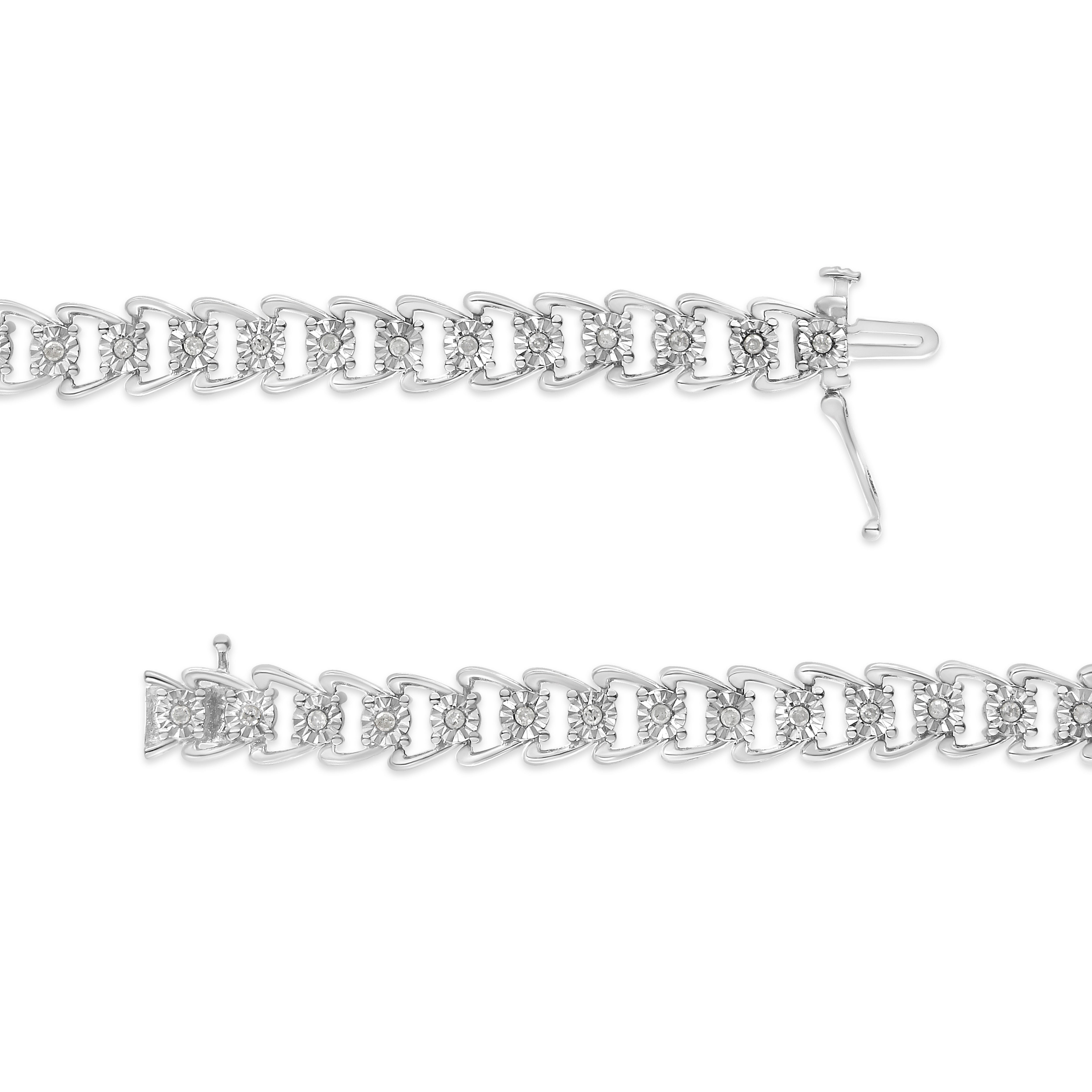 .925 Sterling Silver 1/2 Cttw Diamond Miracle-Set Double Swoosh Wave Style 7" Tennis Bracelet (I-J Color, I3 Clarity)