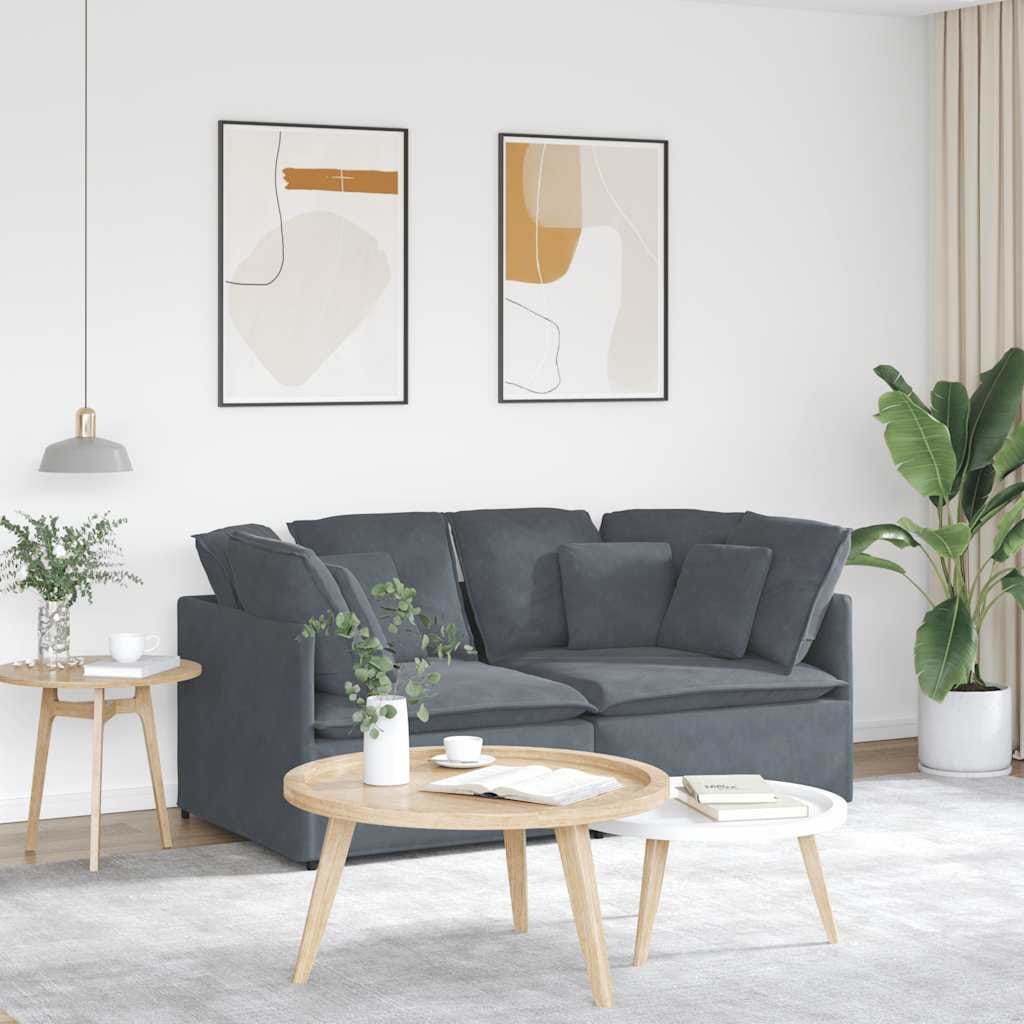 Modular Sofa with Cushions Velvet Dark Gray