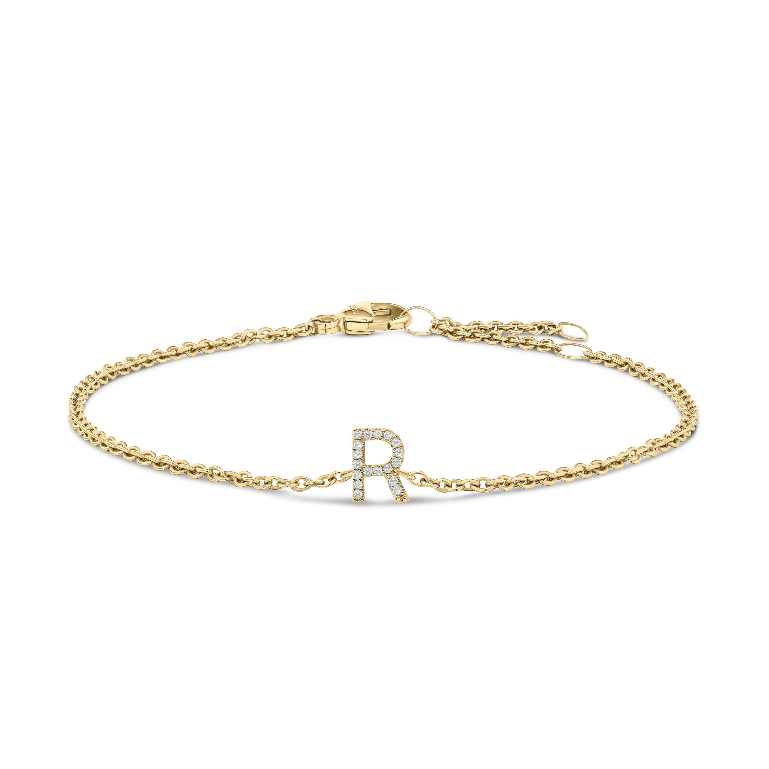 10K Yellow Gold Diamond Accent "R" Initial Charm and Link Bracelet