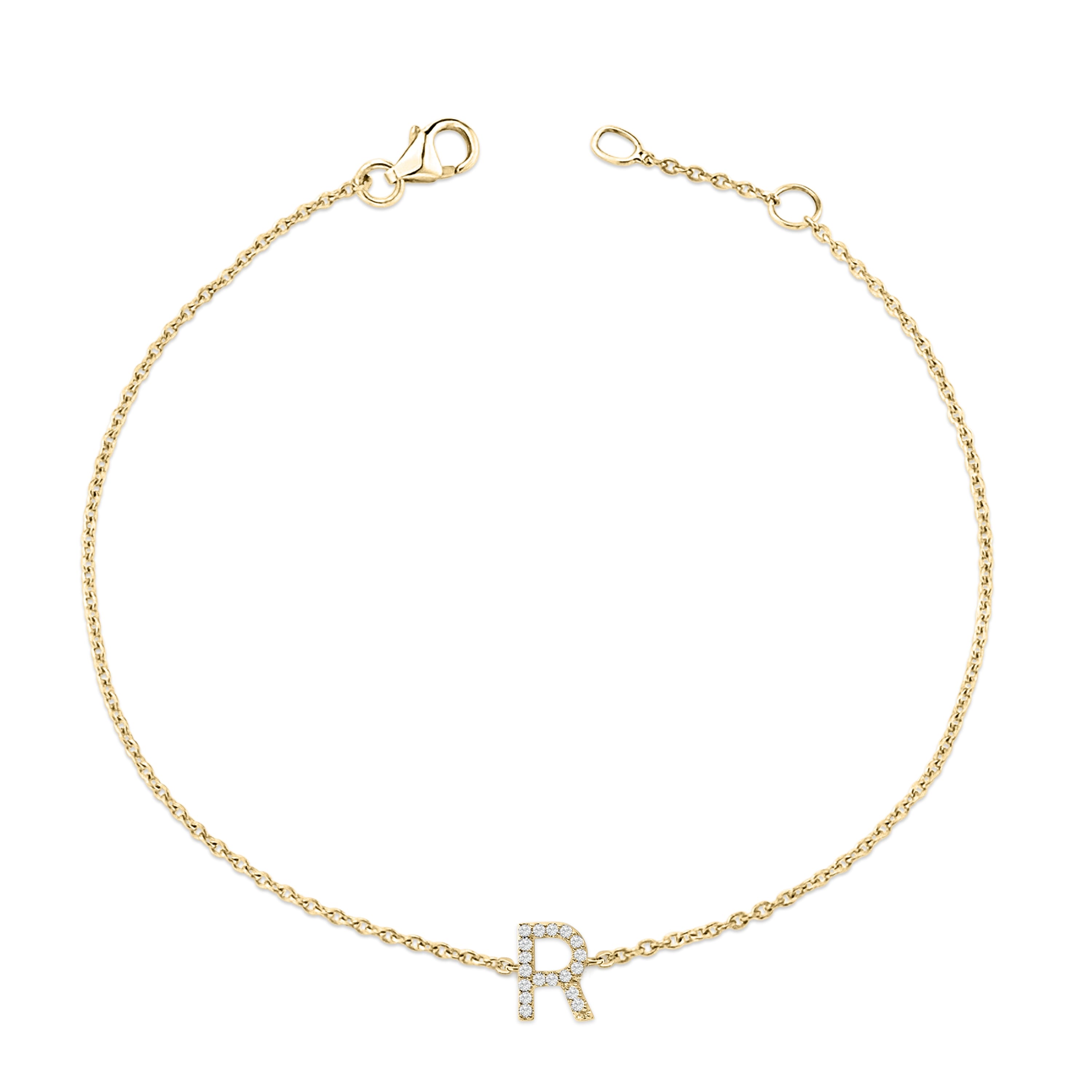 10K Yellow Gold Diamond Accent "R" Initial Charm and Link Bracelet