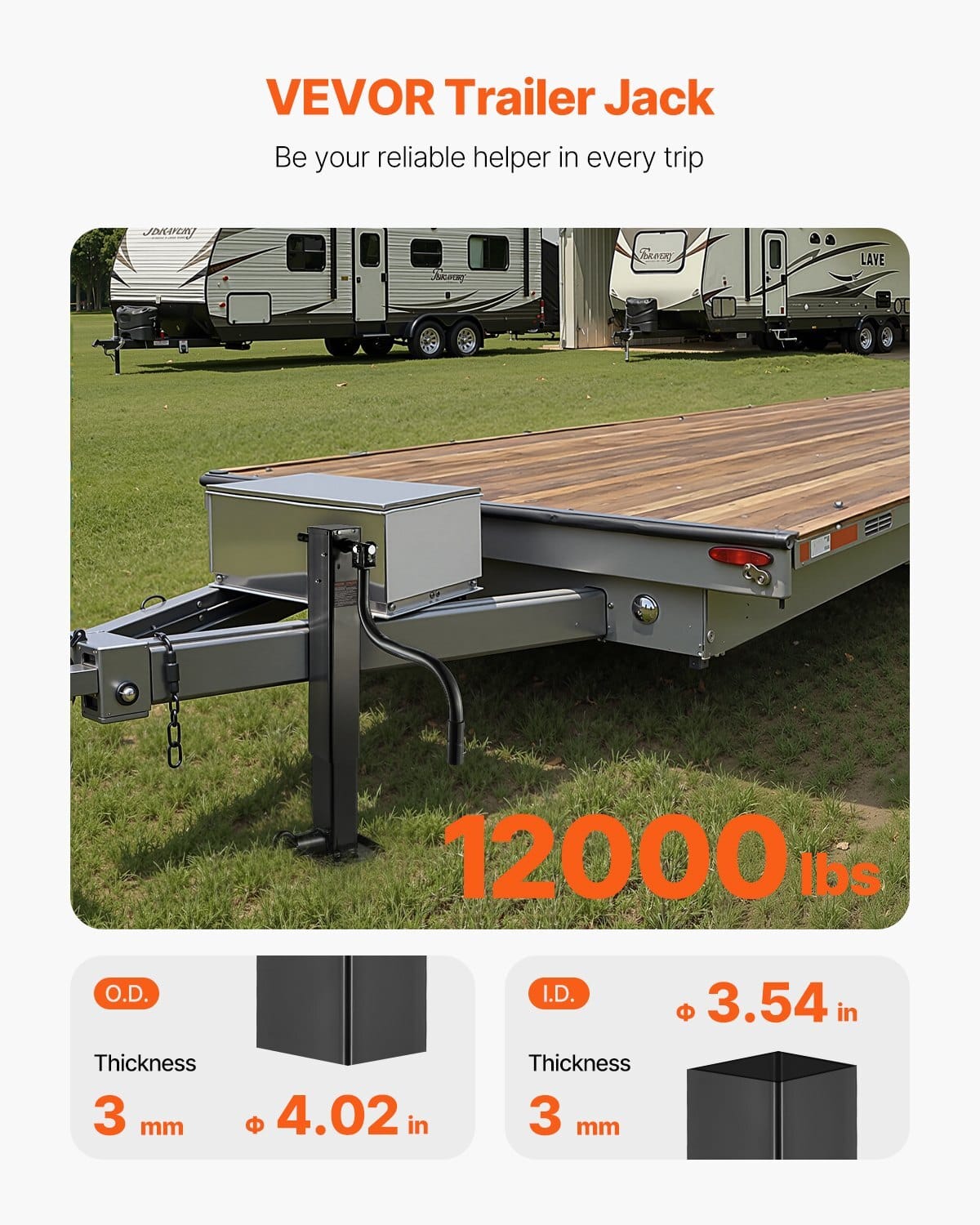 Trailer Jack, 12000 lbs Dynamic Load Capacity, Weld-on Pipe-Mount Swivel Trailer Jack with Ergonomic Handle, 12.6-inch Vertical Travel, Suitable for RV, Horse, Utility, Camping, Yacht Trailers