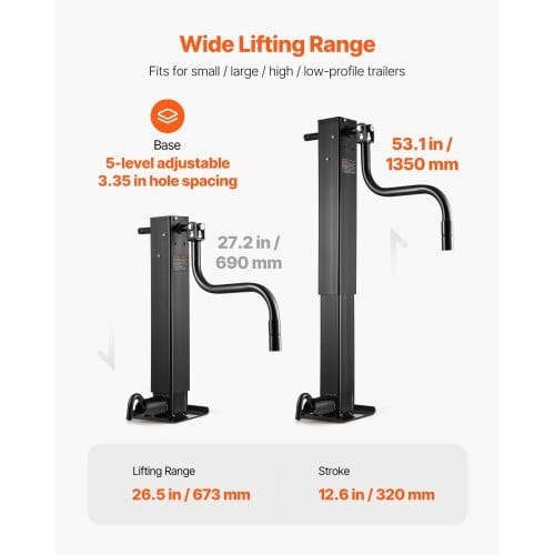 Trailer Jack, 12000 lbs Dynamic Load Capacity, Weld-on Pipe-Mount Swivel Trailer Jack with Ergonomic Handle, 12.6-inch Vertical Travel, Suitable for RV, Horse, Utility, Camping, Yacht Trailers
