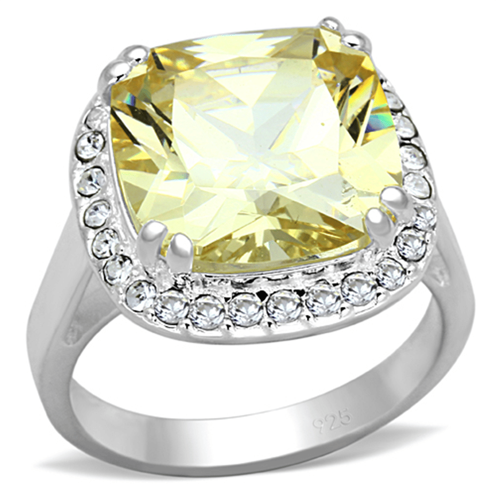 LOS718 - Silver 925 Sterling Silver Ring with AAA Grade CZ in Citrine Yellow