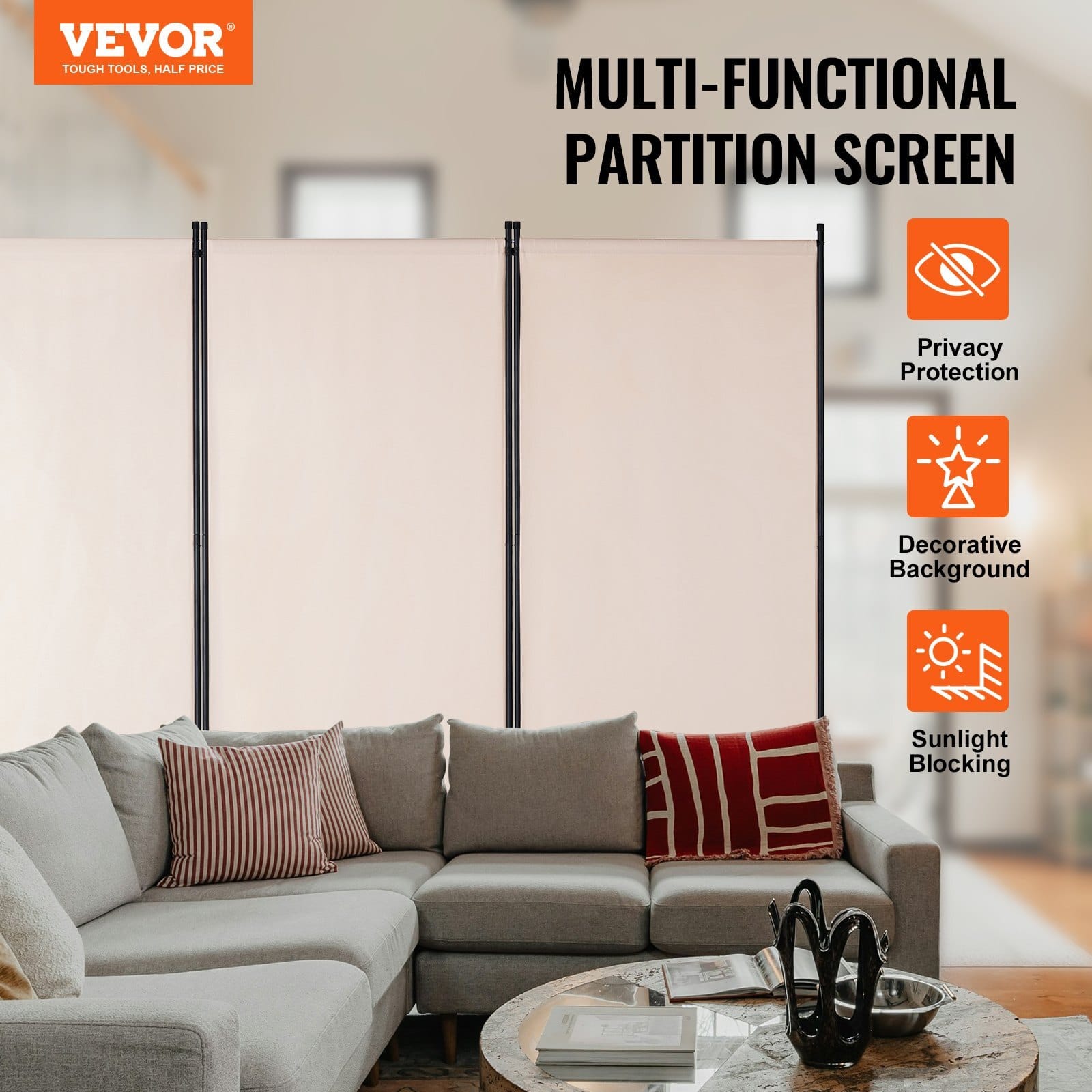 Room Divider, 3 Panel Room Divider, Folding Privacy Screen and Portable Partition Divider for Room Separation, Freestanding Room Partitions for Office, Bedroom, Study, Beige