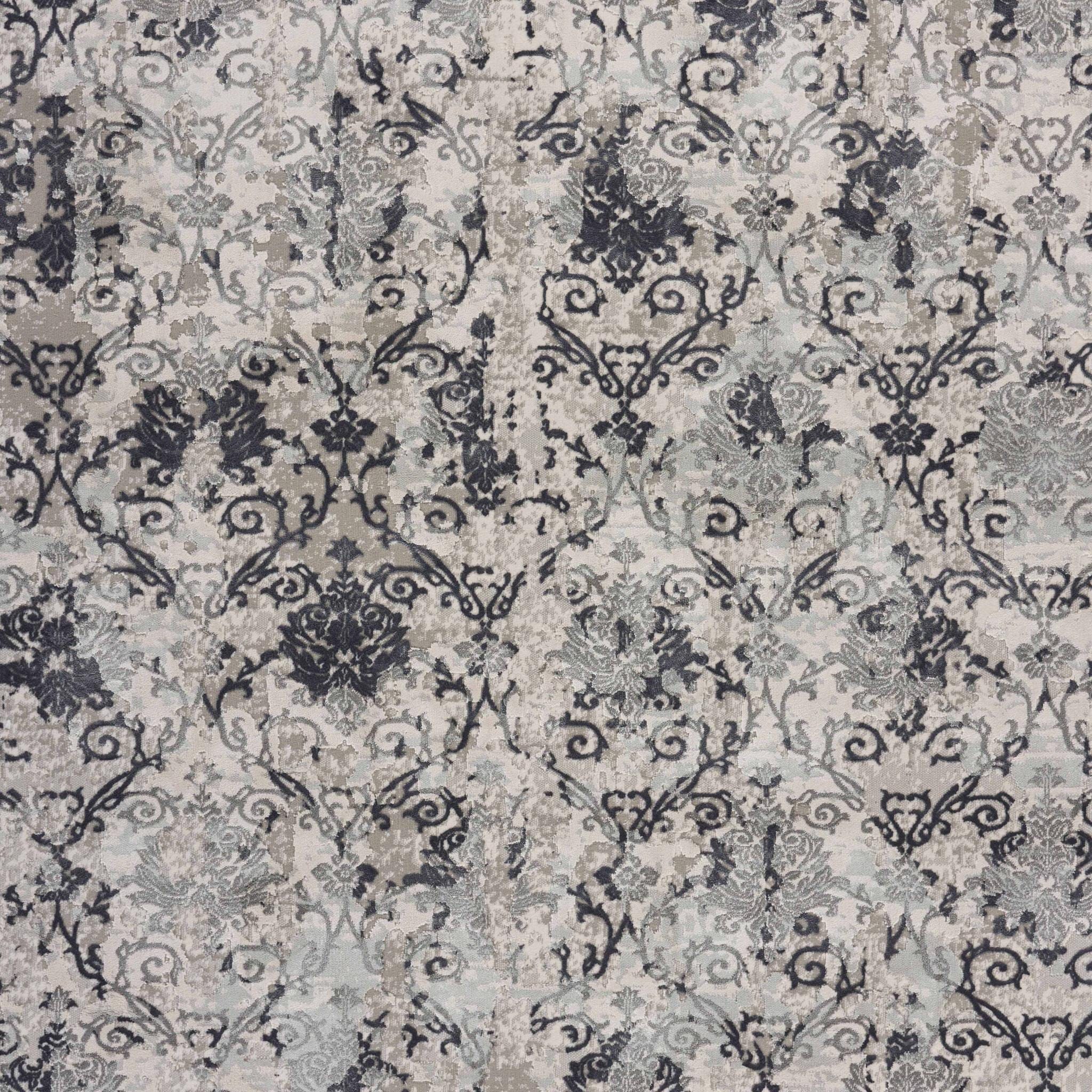 2' X 3' Cream And Gray Damask Stain Resistant Area Rug