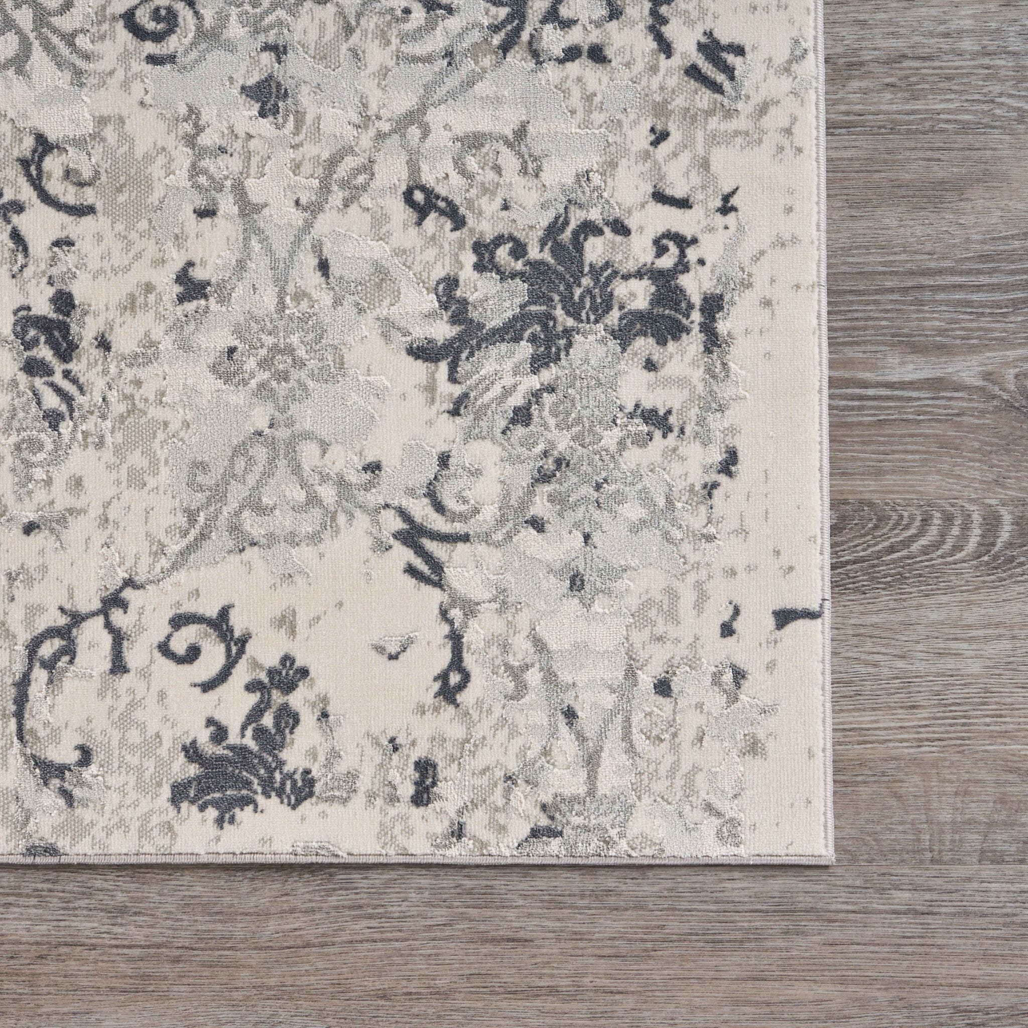 2' X 3' Cream And Gray Damask Stain Resistant Area Rug