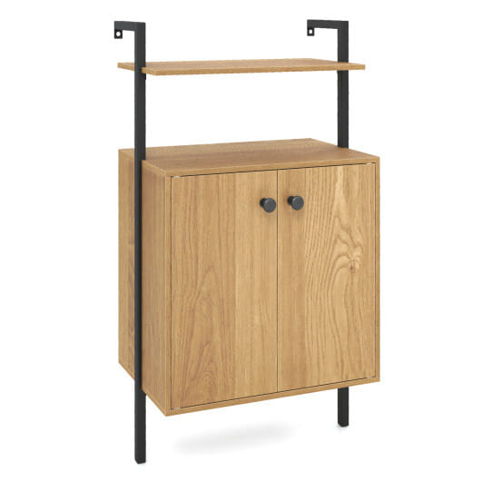 2-Door Wall Mount Bookshelf with Storage Cabinet-Natural - Color: Natural