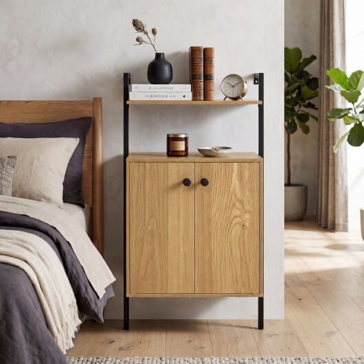 2-Door Wall Mount Bookshelf with Storage Cabinet-Natural - Color: Natural
