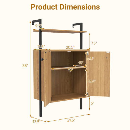 2-Door Wall Mount Bookshelf with Storage Cabinet-Natural - Color: Natural