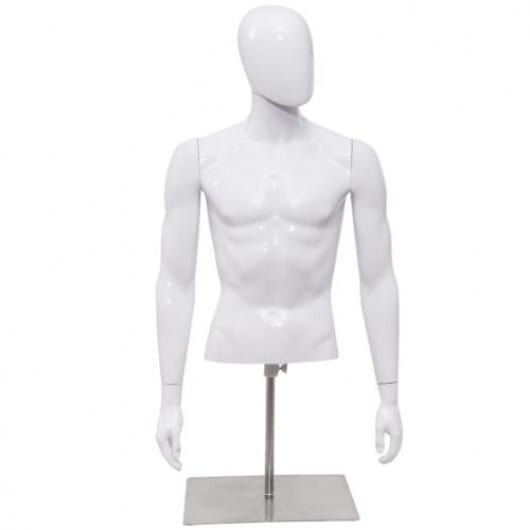 Plastic Half Body Head Turn Male Mannequin with Base - Color: White