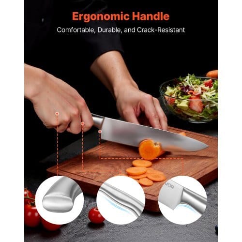 Kitchen Knife Set with Block and Sharpener, 15 Piece German High Carbon Stainless Steel Sharp Knife Set, Kitchen Cutlery with Ergonomic Handle, Sharpening Rod and Wooden Block, for Home Cooks