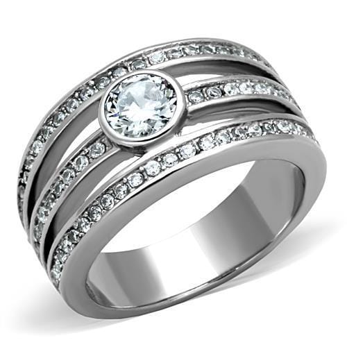 TK1525 - High polished (no plating) Stainless Steel Ring with AAA Grade CZ in Clear