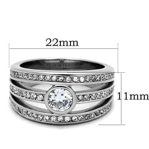 TK1525 - High polished (no plating) Stainless Steel Ring with AAA Grade CZ in Clear