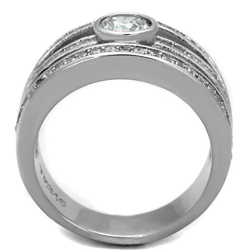 TK1525 - High polished (no plating) Stainless Steel Ring with AAA Grade CZ in Clear