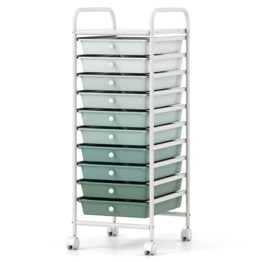 10 Drawer Rolling Storage Cart Organizer with 4 Universal Casters-Green - Color: Green