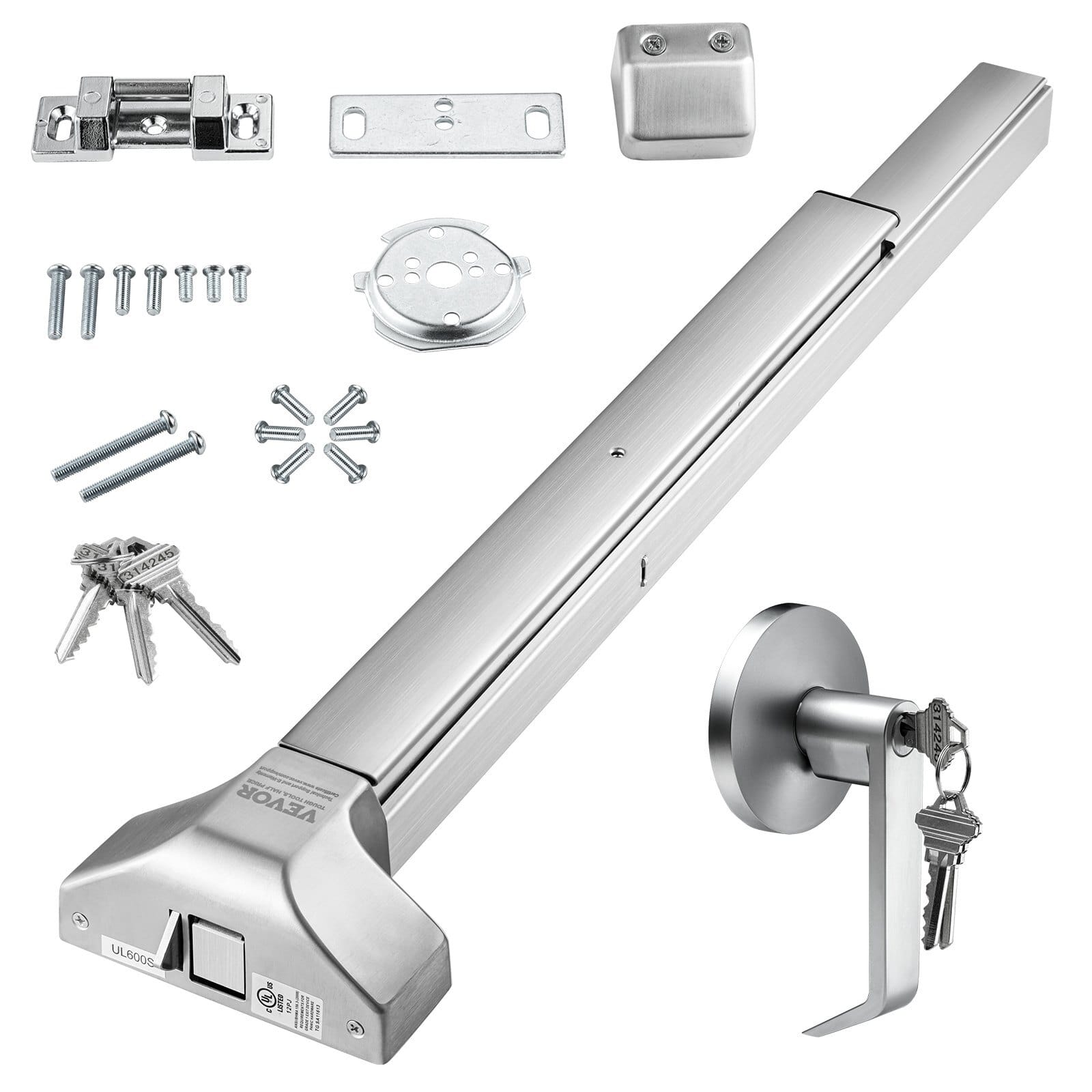 Door Push Bar Panic Exit Device, 31” Stainless Steel Commercial Emergency Exit Door Push Bar with Exterior Lever and 3 Keys, Emergency Exit Door Hardware for 30"-36" Metal Wood Door