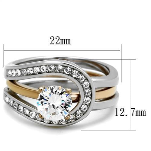 TK2032 - Two-Tone IP Rose Gold Stainless Steel Ring with AAA Grade CZ in Clear
