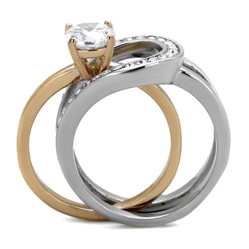 TK2032 - Two-Tone IP Rose Gold Stainless Steel Ring with AAA Grade CZ in Clear