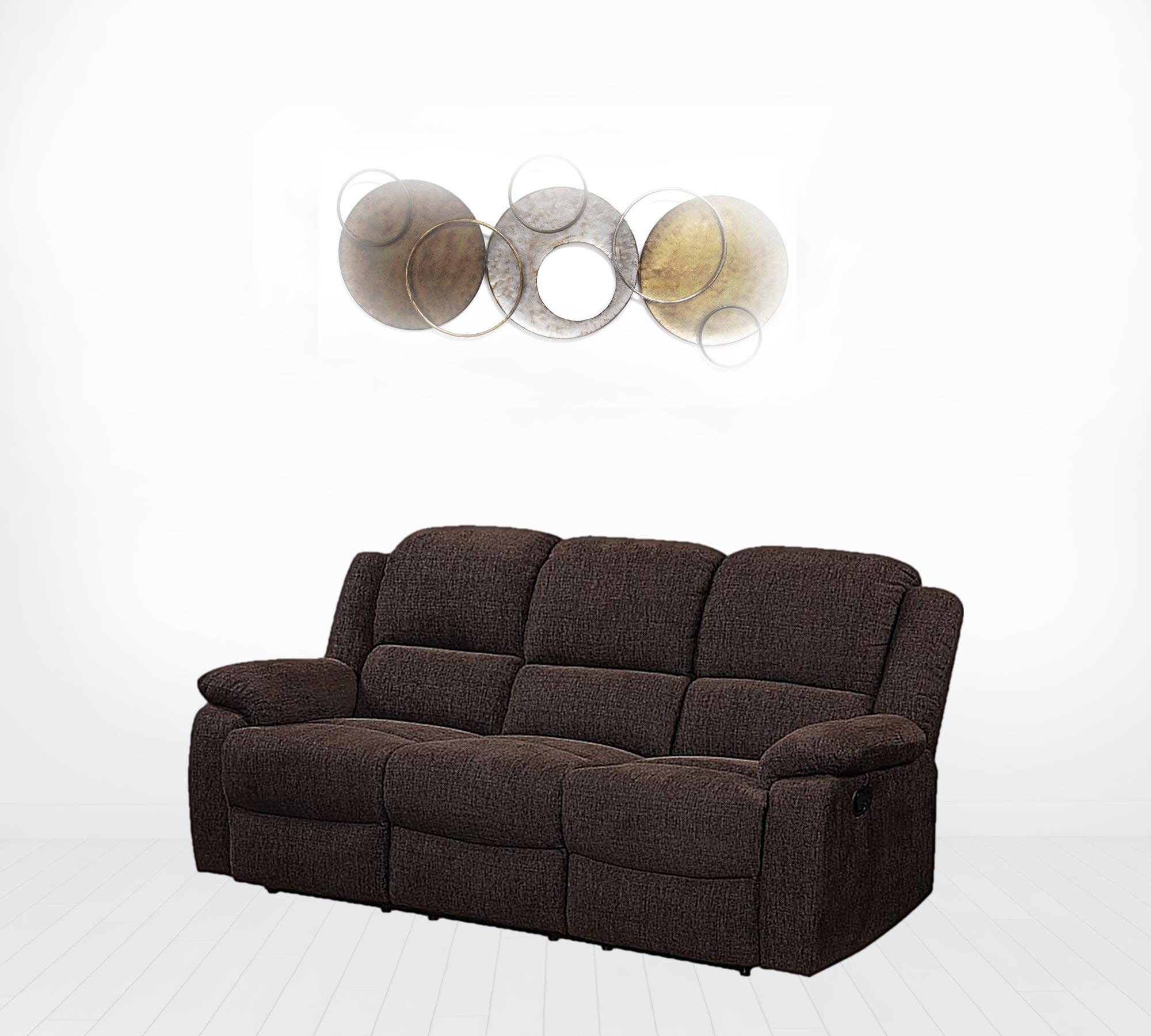 79" Brown Chenille Reclining Sofa With Black Legs