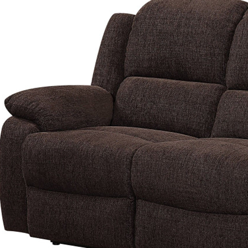 79" Brown Chenille Reclining Sofa With Black Legs
