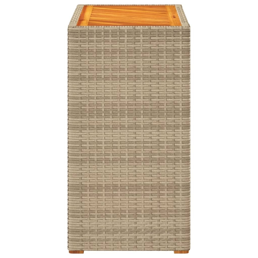 Patio Side Table with Wooden Top Beige 23.6"x15.7"x29.5" Poly Rattan
