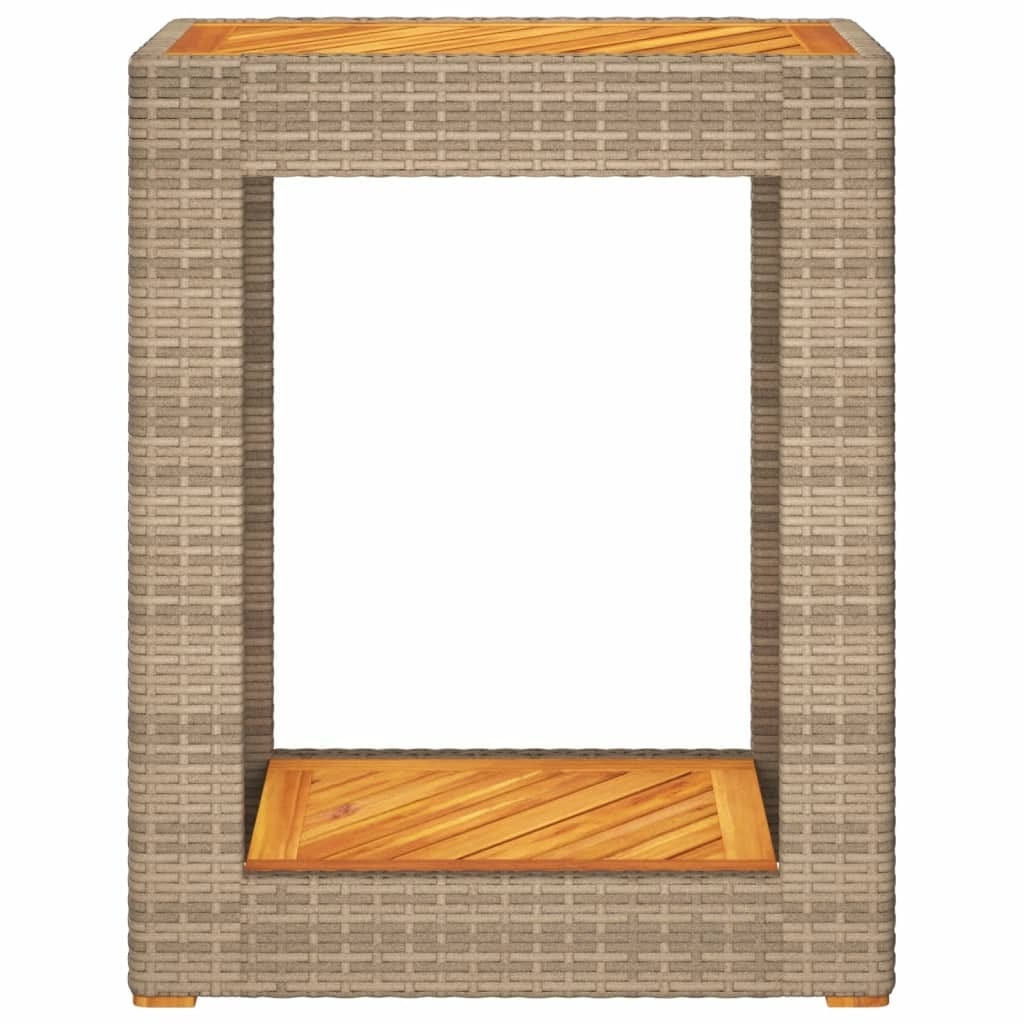 Patio Side Table with Wooden Top Beige 23.6"x15.7"x29.5" Poly Rattan