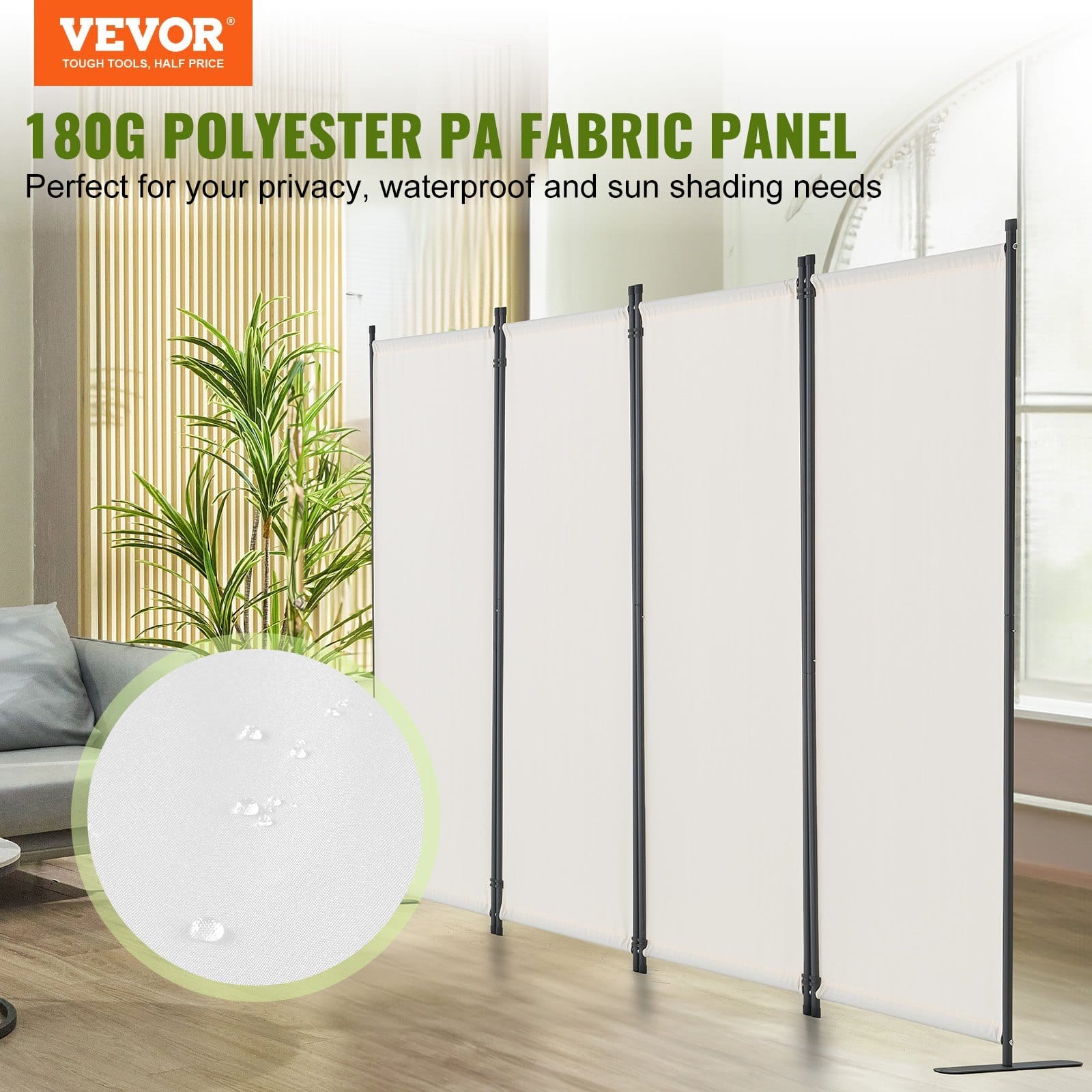 Room Divider,  4 Panel Room Dividers and Folding Privacy Screens, Fabric Partition Room Dividers for Office, Bedroom, Dining Room, Study, Freestanding, White