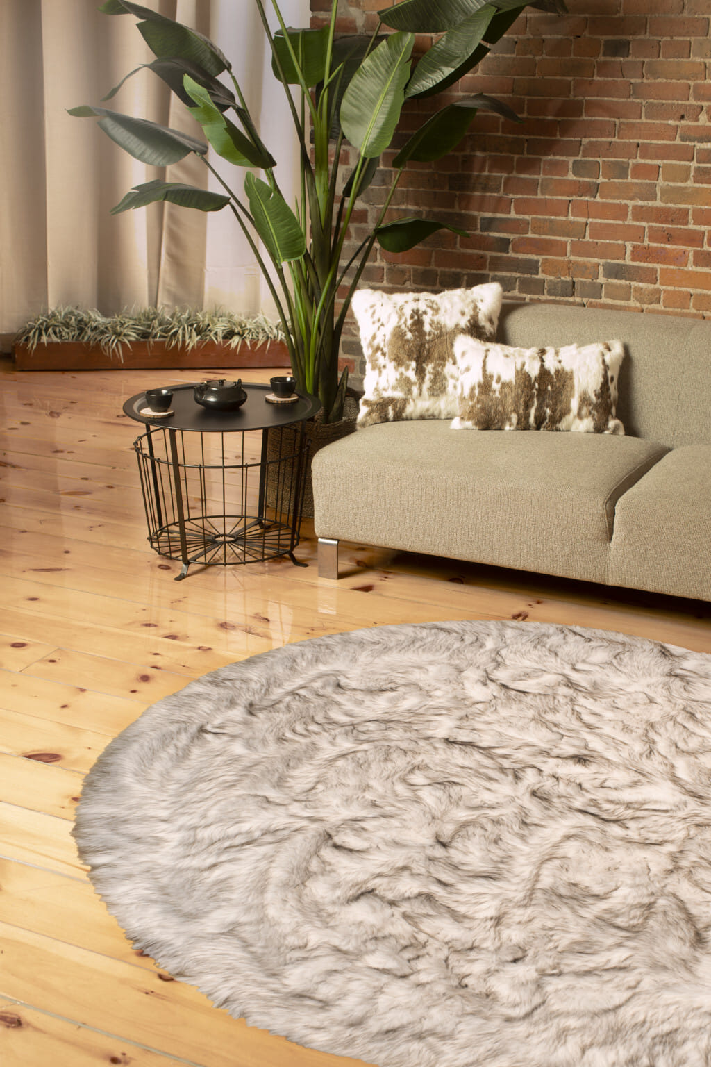 6' X 6' Ombre Chocolate Round Faux Fur Washable Non Skid Area Rug