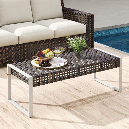 43 Inch Patio Rectangle Ottoman Pack of 2 with Metal Legs and Seat Cushion-Beige - Color: Beige