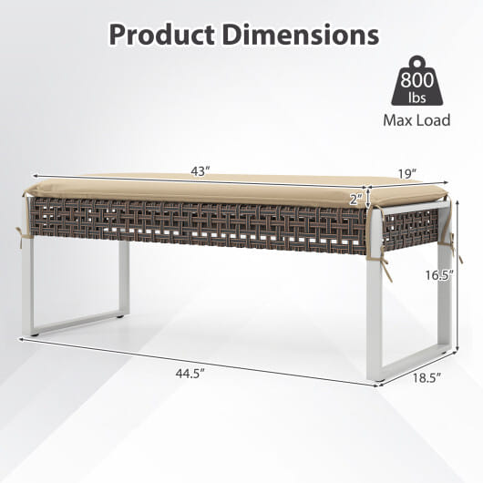 43 Inch Patio Rectangle Ottoman Pack of 2 with Metal Legs and Seat Cushion-Beige - Color: Beige