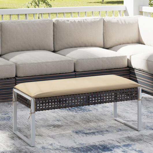 43 Inch Patio Rectangle Ottoman Pack of 2 with Metal Legs and Seat Cushion-Beige - Color: Beige