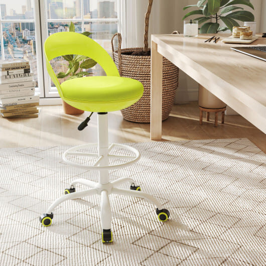 Drafting Stool Rolling Tall Desk Chair with Wheels-Green - Color: Green
