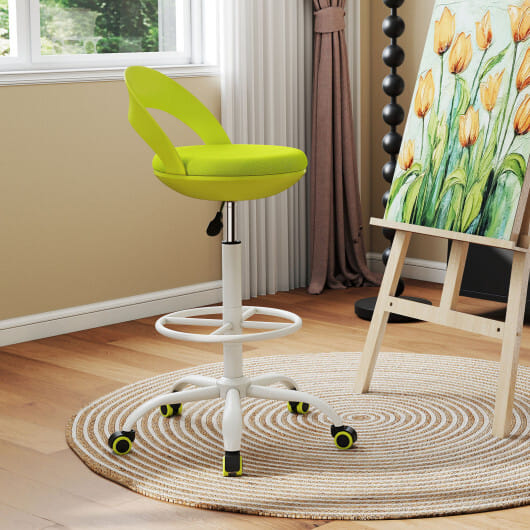 Drafting Stool Rolling Tall Desk Chair with Wheels-Green - Color: Green