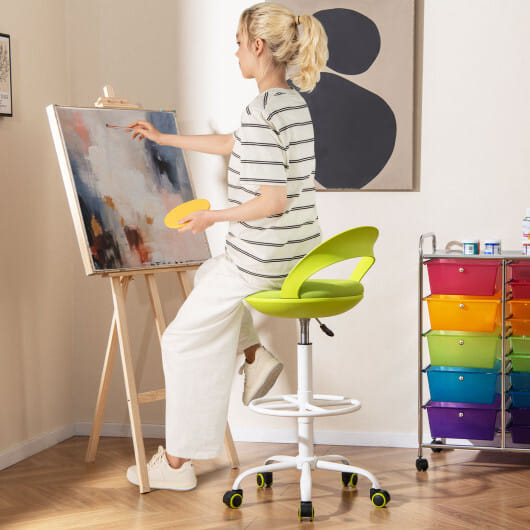 Drafting Stool Rolling Tall Desk Chair with Wheels-Green - Color: Green