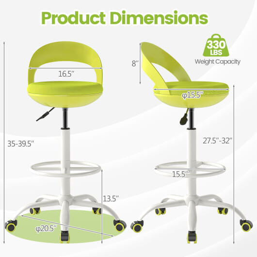 Drafting Stool Rolling Tall Desk Chair with Wheels-Green - Color: Green